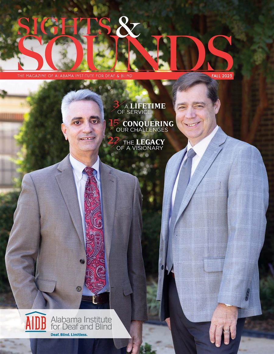Cover of Sights and Sounds Fall 2023 featuring Dr. Gilliam and Dr. Mascia smiling to camera.